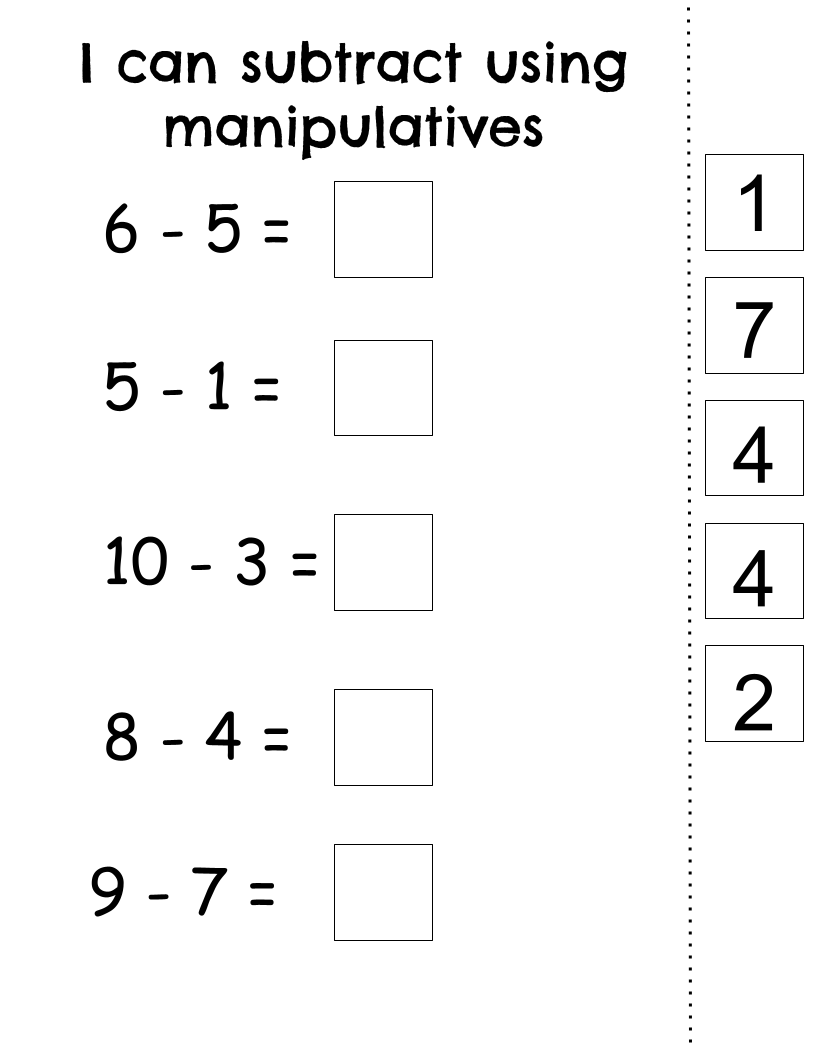Subtraction With Manipulatives (Copy)