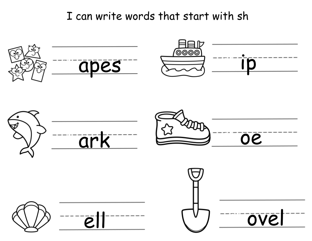 Digraph Visual Cards + writing sheets