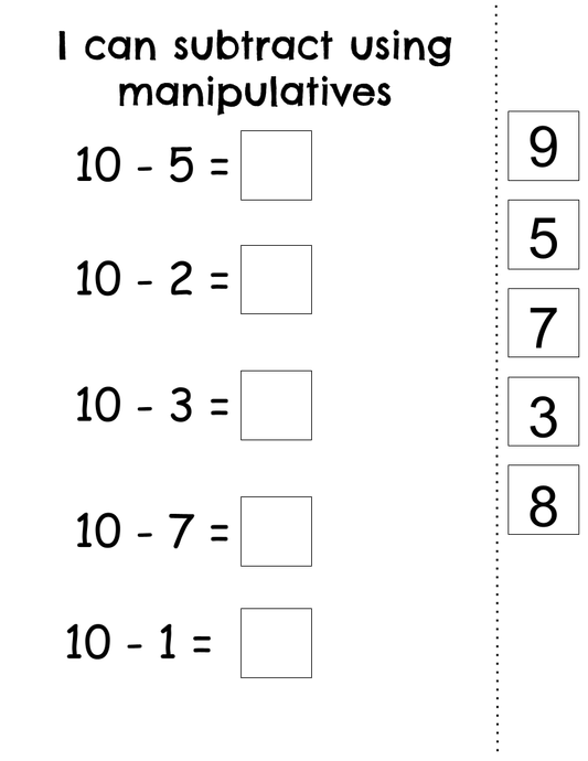 Subtraction With Manipulatives (Copy)